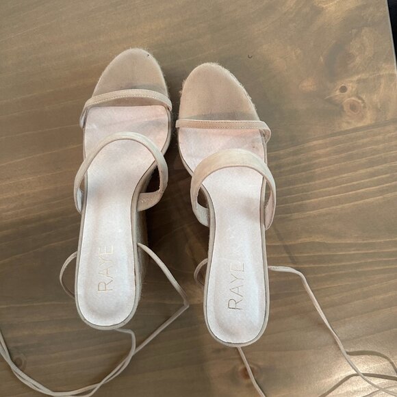 Raye Jesse Wedge - Strappy Wrap Ankle Tie Jute Wedges - Tan/Nude - Size 7.5 - Picture 12 of 14